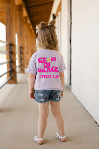 Retro Christian Kids tee,Comfort Colors,Boho Flowers girl,Christian Shirts Youth,Faith Shirt,Happy Face shirt,matching sisters,grow in grace