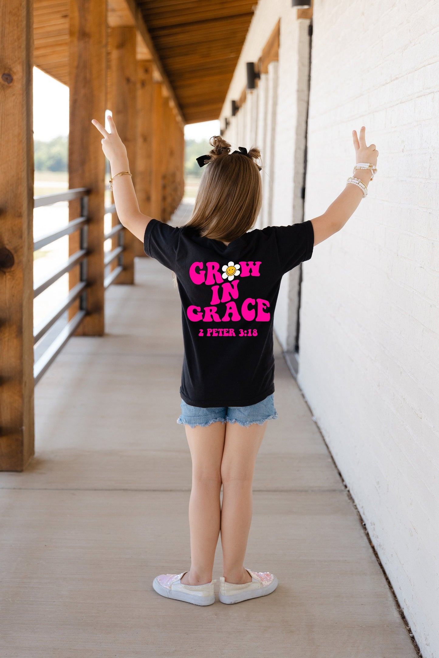 Retro Christian Kids tee,Comfort Colors,Boho Flowers girl,Christian Shirts Youth,Faith Shirt,Happy Face shirt,matching sisters,grow in grace