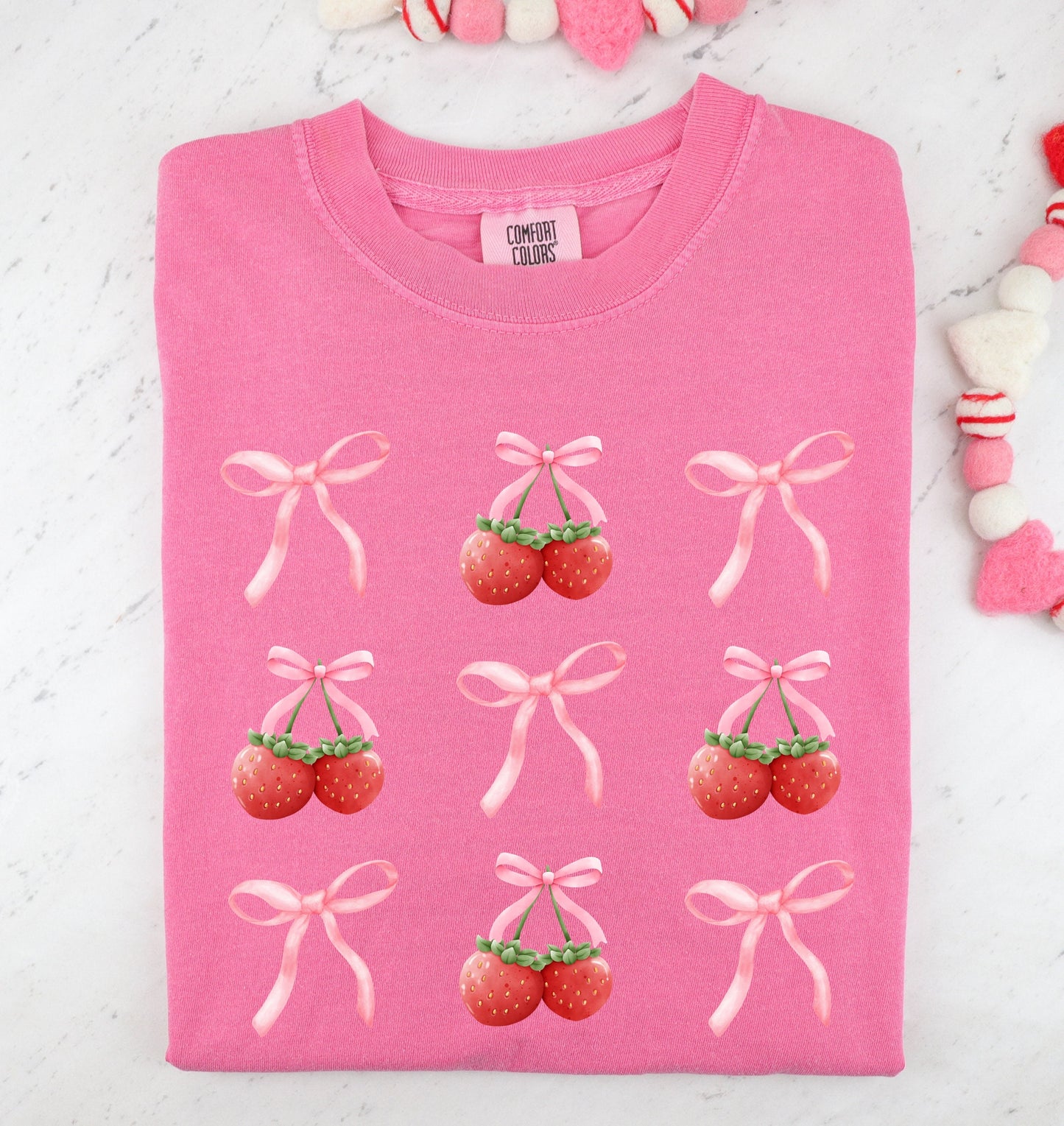 Cute Strawberry Coquette T-Shirt,Comfort Colors,Summer Strawberry Shirt,Coquette Aesthetic,Pink Bow Shirt,Strawberry Aesthetic,Cottagecore