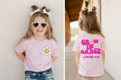 Retro Christian Kids tee,Comfort Colors,Boho Flowers girl,Christian Shirts Youth,Faith Shirt,Happy Face shirt,matching sisters,grow in grace