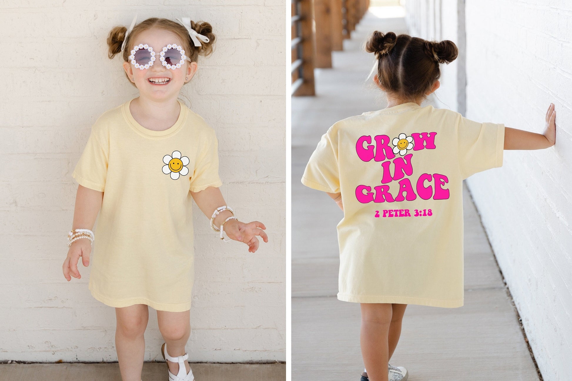 Retro Christian Kids tee,Comfort Colors,Boho Flowers girl,Christian Shirts Youth,Faith Shirt,Happy Face shirt,matching sisters,grow in grace