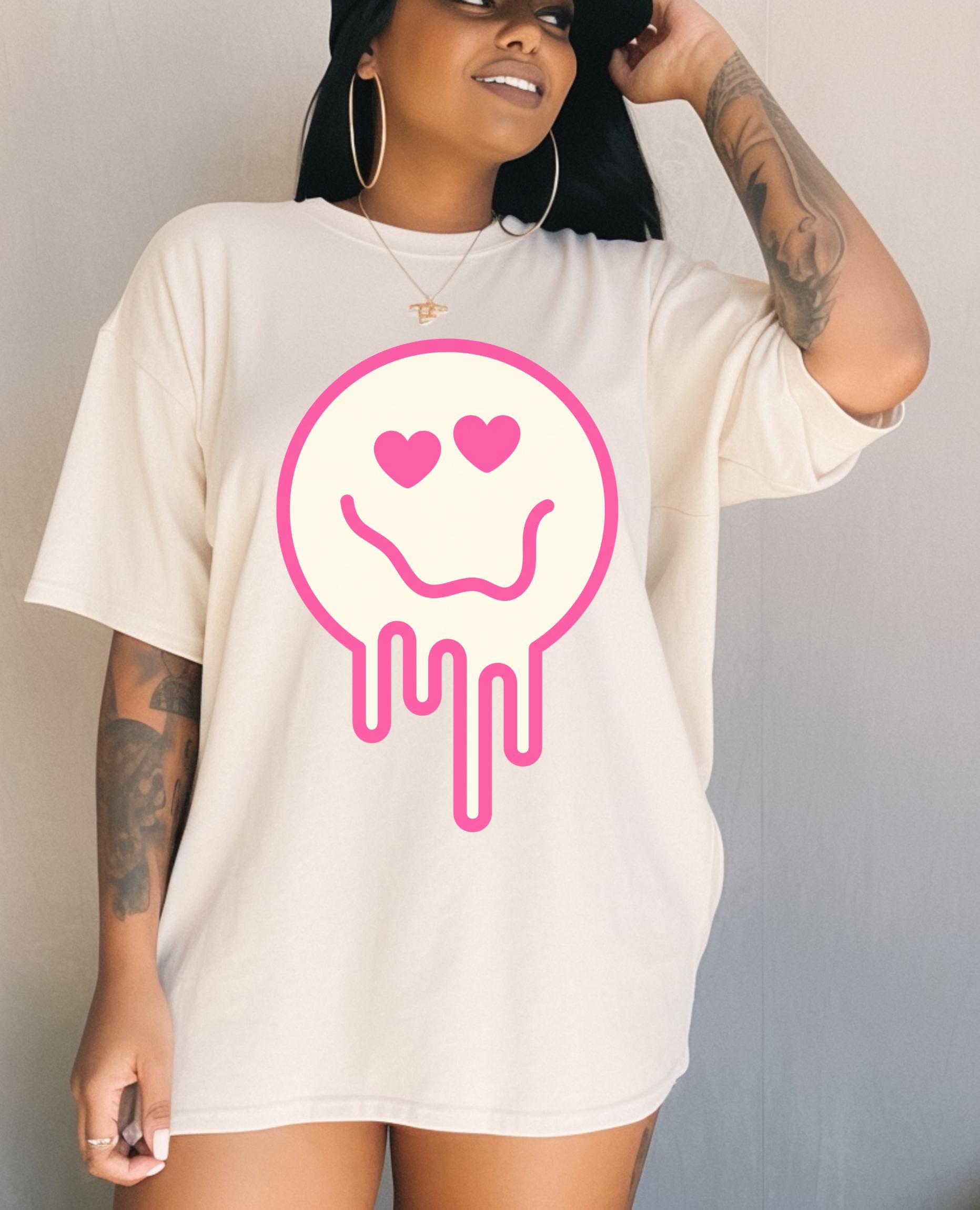 Drippy Smiley Face Comfort Colors T-Shirt,Melting happy face,smiling face tee, Happy face comfort colors, retro smiley face,neon happy face