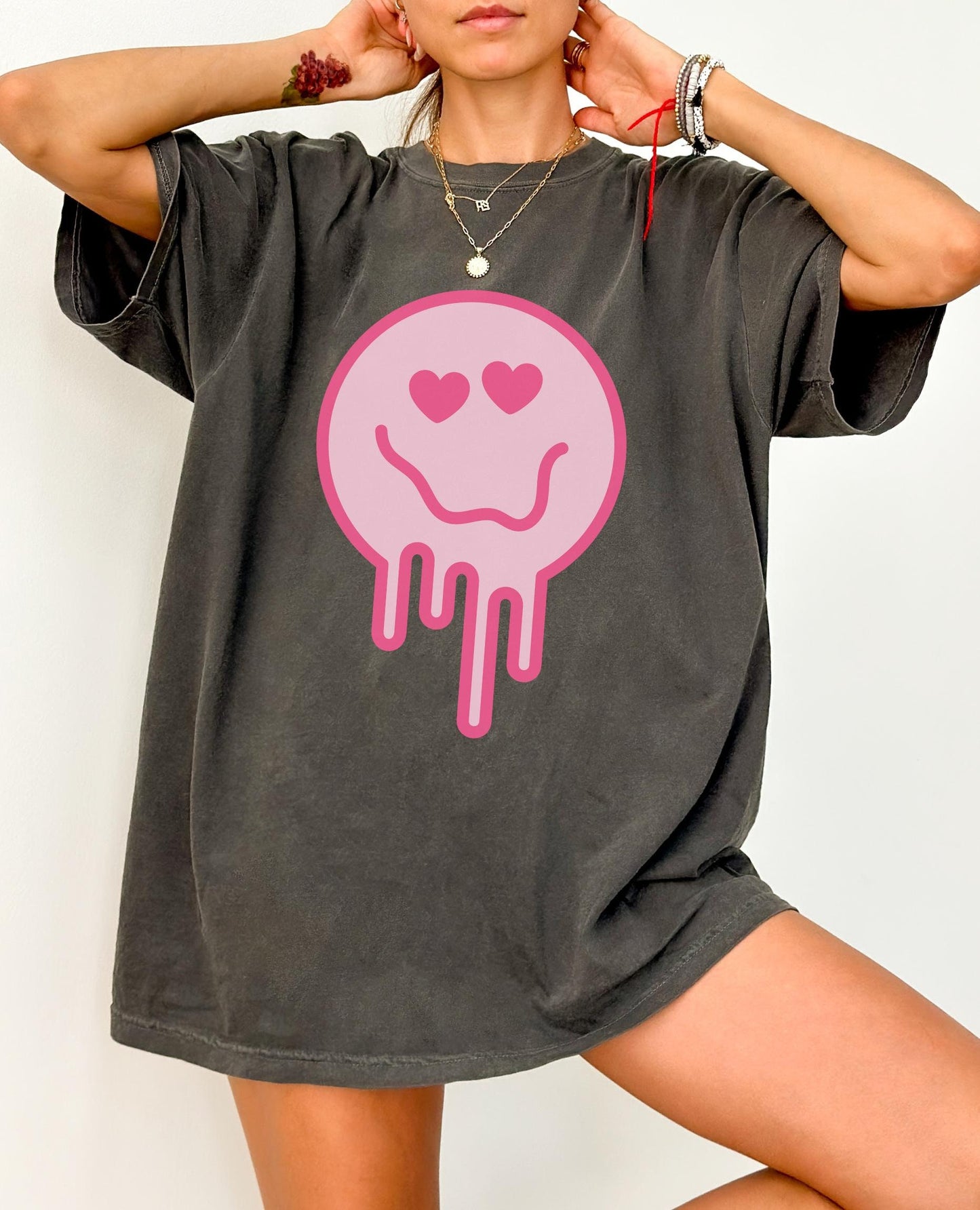 Drippy Smiley Face Comfort Colors T-Shirt,Melting happy face,smiling face tee, Happy face comfort colors, retro smiley face,neon happy face