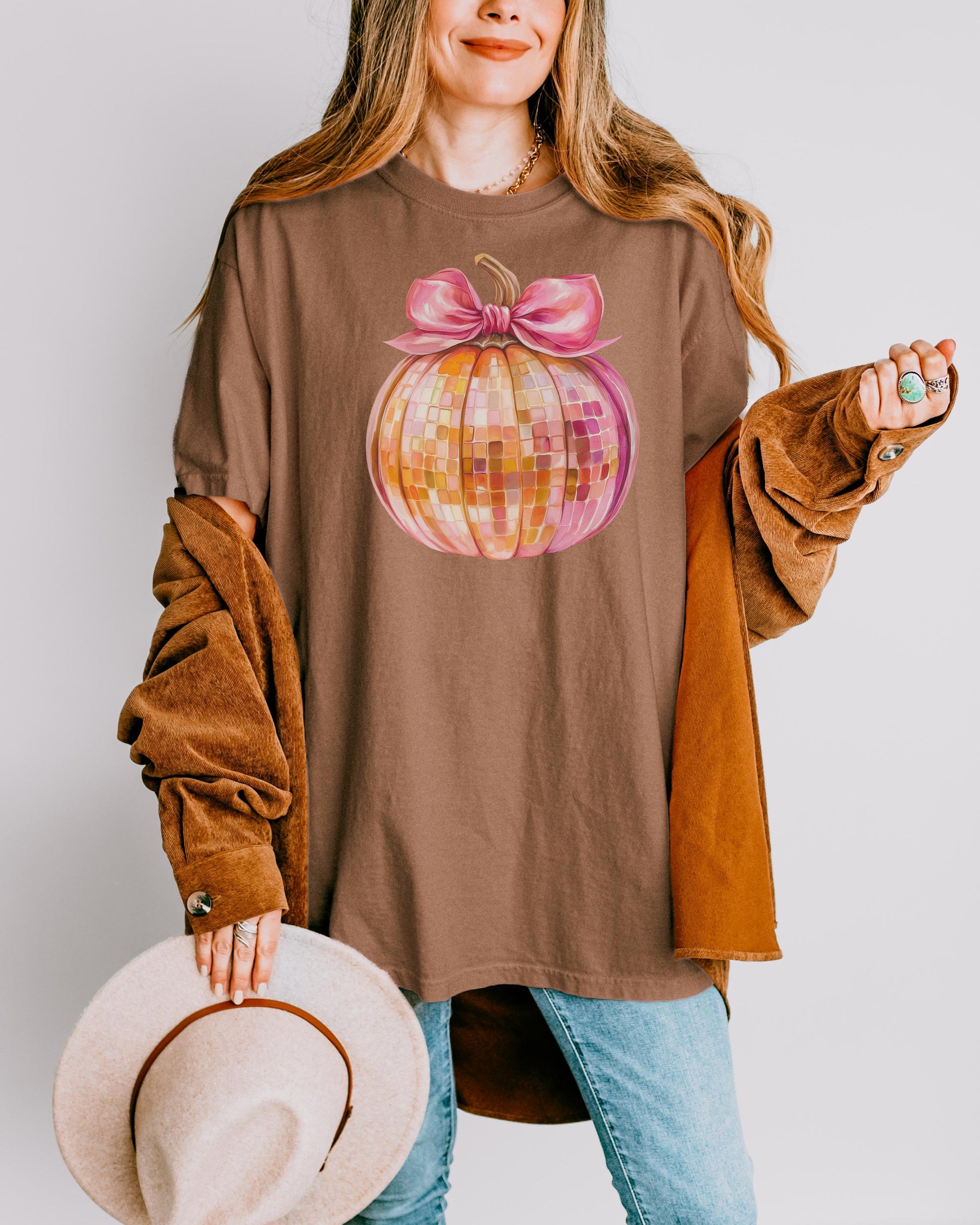 Disco Ball Pumpkin Comfort Colors tshirt,Fall Pumpkin Shirt,Thanksgiving shirt,Coquette Pumpkin TShirt,pink and orange disco ball,autumn tee