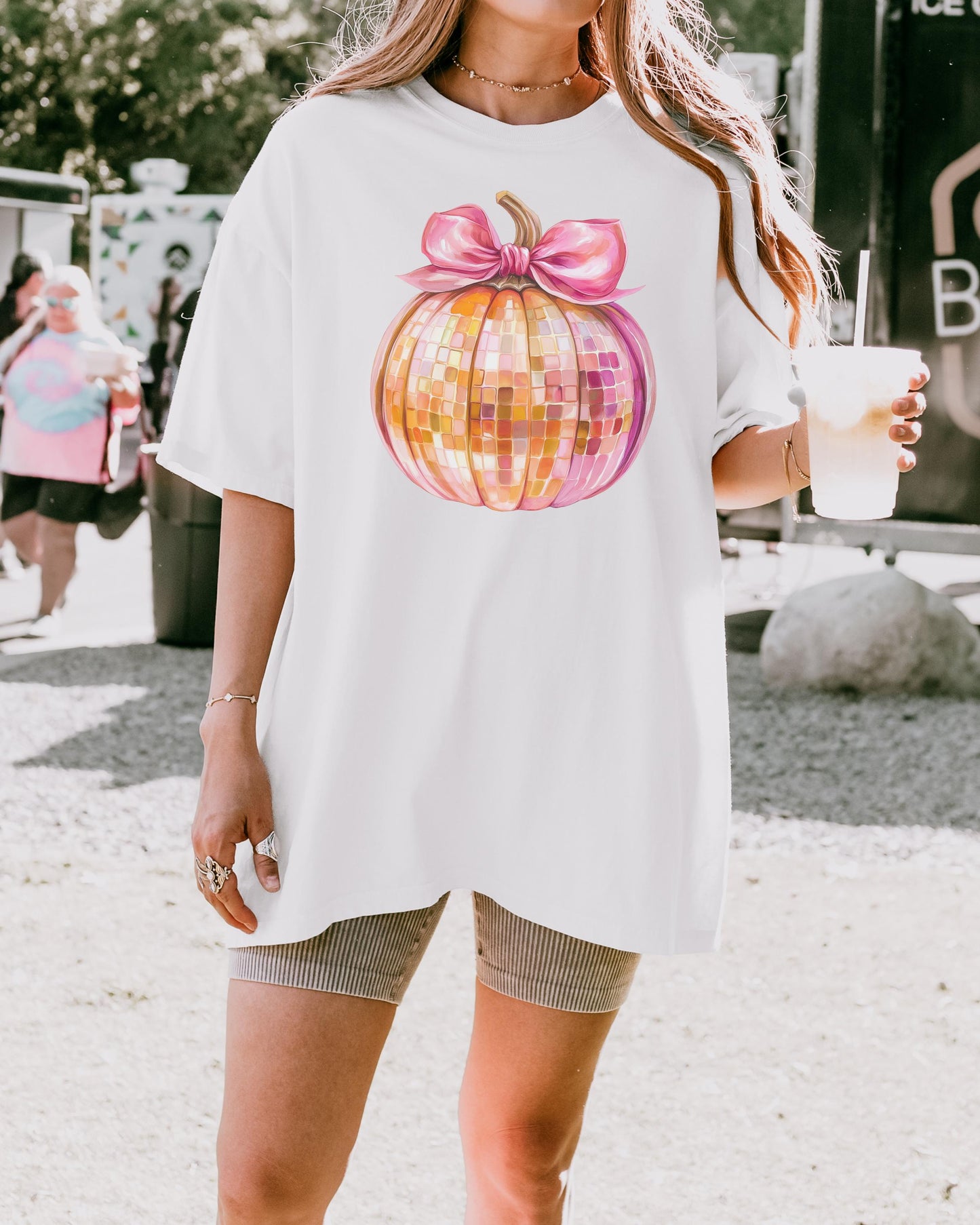 Disco Ball Pumpkin Comfort Colors tshirt,Fall Pumpkin Shirt,Thanksgiving shirt,Coquette Pumpkin TShirt,pink and orange disco ball,autumn tee