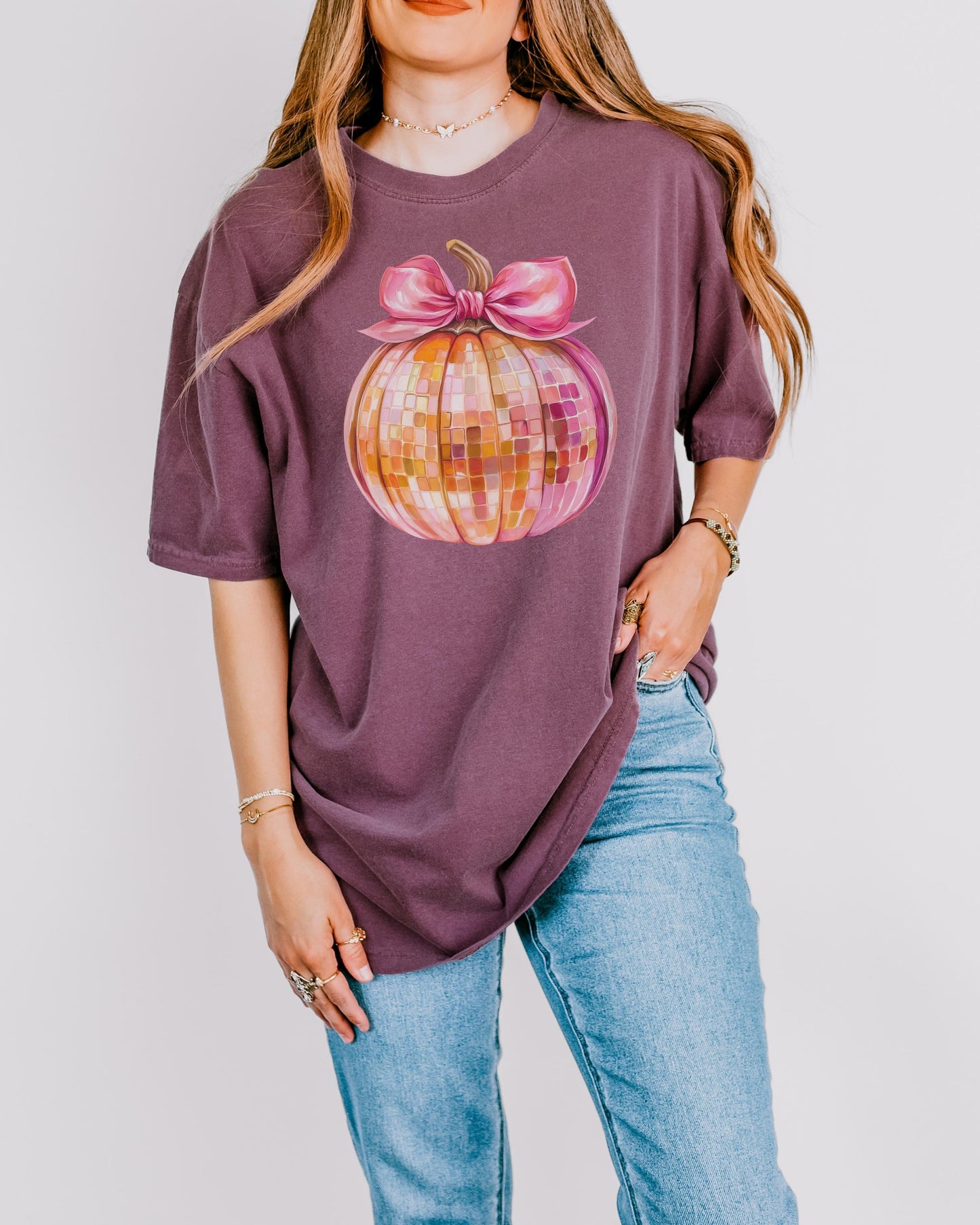 Disco Ball Pumpkin Comfort Colors tshirt,Fall Pumpkin Shirt,Thanksgiving shirt,Coquette Pumpkin TShirt,pink and orange disco ball,autumn tee